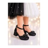NeSe Shoes Işıl Işıl Kız Çocuk Topuklu Ayakkabı, Abiye Ayakkabı, Yeni Sezon, Pırıltılı SiyahCk