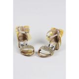 NeSe Shoes Işıltılı ve Taşlı Fiyonklu Kız Çocuk Topuklu Ayakkabı, Abiye Ayakkabı, Yeni Sezon, Pırıltılı Altın
