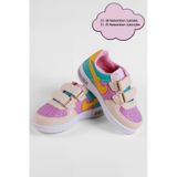 Nese Shoes Kız Çocuk Düz Taban Sneaker, Çocuk Spor Ayakkabı Bej - Lila - Sarı