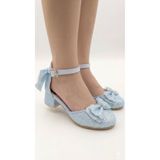 NeSe Shoes Kız Çocuk Topuklu Ayakkabı, Simli ve Fiyonklu Abiye Ayakkabı, Yeni Sezon, Pırıltılı