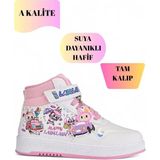 NeSe Shoes Labu Labu Baskılı Bilekli Kız Çocuk Spor Ayakkabısı Sneaker — Beyaz-Pembe - Beyaz - Pembe