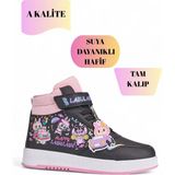 NeSe Shoes Labu Labu Baskılı Bilekli Kız Çocuk Spor Ayakkabısı Sneaker — Siyah-Pembe
