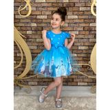 Neşeli Bebek Frozen Elsa Mavi Elbise Kız Çocuklar İçin Şık ve Rahat Günlük Kullanım - 4 Yaş