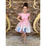 Neşeli Bebek Neşeli Frozen Elsa Pembe Elbise Kız Çocuklar İçin Özel Olaylarda Şık Silüet - 4 Yaş - 13P-Pembe
