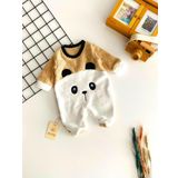 Neşeli Bebekler Panda Kabartma Desen Kendinden Patikli Welsoft Kumaş Tulum Kahve