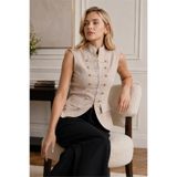 Neşeli Butik kadın bej dik yaka düğmeli ZR model premium gabardin yelek NBYLK001