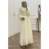 Neşeli Butik Kadın Beyaz Balon Kol Astarlı Kuşak Detaylı Şifon Tesettür Elbise ---- NMS095 - 36