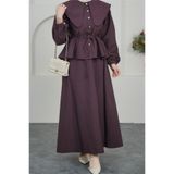 Neşeli Butik kadın bordo pelerin yaka etekli tesettür takım NBVQ3134