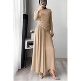 Neşeli Butik Kadın Candy Kumaş Tesettür Elbise NMS047 - Bej - 40