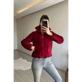 Neşeli Butik Kadın Fitilli Desen Kadife Kısa Şişme Mont NM005 - Bordo