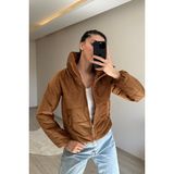 Neşeli Butik Kadın Fitilli Desen Kadife Kısa Şişme Mont NM005 - Camel