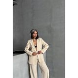 Neşeli Butik Kadın Gold Düğme Detaylı Blazer Ceket NBG077 - 40 - Bej