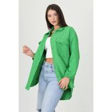 Neşeli Butik Kadın Kapitone Işlemeli Owersize Regular Ceket Gömlek NB10055 - Yeşil