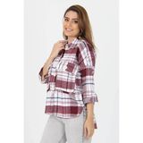 Neşeli Butik Kadın Katlanabilir Kol Cep Detaylı Ekose Oduncu Gömlek NB9020 - Bordo