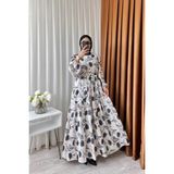 Neşeli Butik Kadın Keten Desenli Tesettür Elbise SMS002 - Siyah - 44