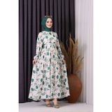 Neşeli Butik Kadın Keten Desenli Tesettür Elbise SMS002 Yeşil - 42