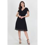 Neşeli Butik Kadın Midi Boy Yeni Sezon Kruvaze Yaka Melek Kol Şifon Elbise RY8081 - XL - Siyah