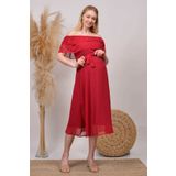 Neşeli Butik Kadın Mürdüm Madonna Yaka Şifon Hamile Elbisesi