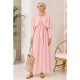 Neşeli Butik Kadın Pembe Pelerin Detaylı Gömlek Yaka Bel Lastikli Tesettür Elbise NBELB014 - 42