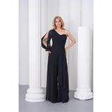 Neşeli Butik kadın siyah tek kol astarlı tül kumaş tasarım abiye tulum NBS9389
