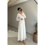Neşeli Butik kadın uzun kollu kuşaklı maxi şifon elbise NM001