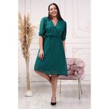 Neşeli Butik Kadın Yeşil Kruvaze Yaka Midi Boy Büyük Beden Şifon Elbise NB8062 - 50