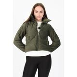 Neşeli Butik Kadın Yüksek Yaka Fermuar Detaylı Cepli Kışlık Kadife Mont NB7154 - XL - Haki