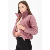 Neşeli Butik Kadın Yüksek Yaka Fermuar Detaylı Cepli Kışlık Kadife Mont NB7154 - XL - Pudra