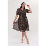 Neşeli Butik NM8062 Büyük Beden Leoopar Desenli midi Boy Elbise