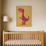 Neşeli Dinozor Çocuk Odası Duvar Posteri Çerçeveli Tablo Duvar Dekorasyonu - 21 x 30 - Ahşap Çerçeveli