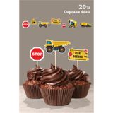 neşeli günlerim İş Makinaları Cupcake Süsü Kürdanlı *kalın Kağıt