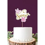 Neşeli Günlerim Sweet 16 Pembe-Gold Pasta Süsü *kalın Kağıt