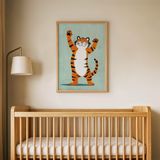 Neşeli Sevimli Kaplan Çocuk Odası Duvar Posteri Çerçeveli Tablo Duvar Dekorasyonu - 30 x 40 - Ahşap Çerçeveli