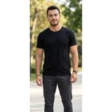 Neşeli Tarz Erkek Kadın Basic Tişört-Yetişkin Basic Tişört-Düz Siyah Basic Tişört