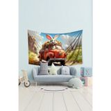 Neşeli Tavşan Desenli Duvar Halısı Duvar Örtüsü Çocuk Odası Tapestry Süetimsi Dokulu%100 Polyester Kumaş