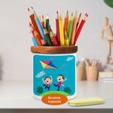 Neşeli Uçurtma Uçuran Çocuklar Ahşap Seramik Kalemlik-2147902350 - Beyaz