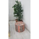 Nesil Home Desenli Dijital Baskılı Kumaş Oturma Pufu Ayak Dayama Puf Bench - 35 x 35 x 35 cm - Kahve - Turuncu