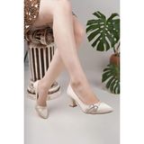 Nesil Shoes Bln 830 Altın Kumaş Topuklu Kadın Ayakkabı