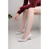Nesil Shoes Bln 830 Gümüş Kumaş Topuklu Kadın Ayakkabı