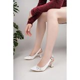 Nesil Shoes Bln 860-1 Sedef Kumaş Topuklu Kadın Sandalet