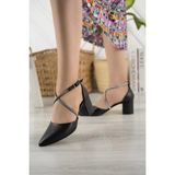 Nesil Shoes Elva 054 Siyah Taşlı Topuklu Kadın Ayakkabı