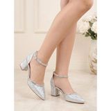 Nesil Shoes Elva 45029 Gümüş Simli Topuklu Kadın Ayakkabı