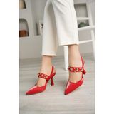 Nesil Shoes Fls 660 Kırmızı Saten 9cm Topuklu Kadın Sandalet
