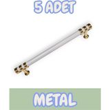 Nesli Alüminyum Metal Lüks Modern Mobilya Çekmece Mutfak Dolabı Kulpu Beyaz-Altın (5 Adet) - 128mm