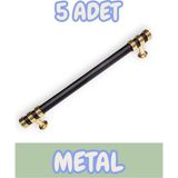 Nesli Alüminyum Metal Lüks Modern Mobilya Çekmece Mutfak Dolabı Kulpu Siyah-Altın (5 Adet) - 128mm