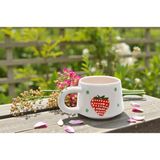 Nesli Home Çilek Desenli El Yapımı Seramik Kupa Kahve Çay Fincanı Kupa Mug - Beyaz