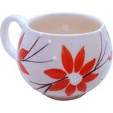 Nesli Home El Yapımı Seramik Çiçek Desenli Kupa Bardak - Hediyelik Kahve Çay Kupa Mug 175ML - Beyaz - Turuncu - 175 ml