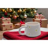 Nesli Home Papatya Desen El Yapımı Kupa Bardak Kahve Çay Fincanı Seramik Kupa Mug - Beyaz