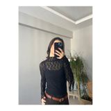 Neslion Butik Siyah dantel bluz dik yaka