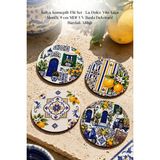 Nesnel Gift Italya Konseptli 4'lü Set – La Dölce Vita Kapı Motifli, 9 cm Mdf Uv Baskı Dekoratif Bardak Altlığı